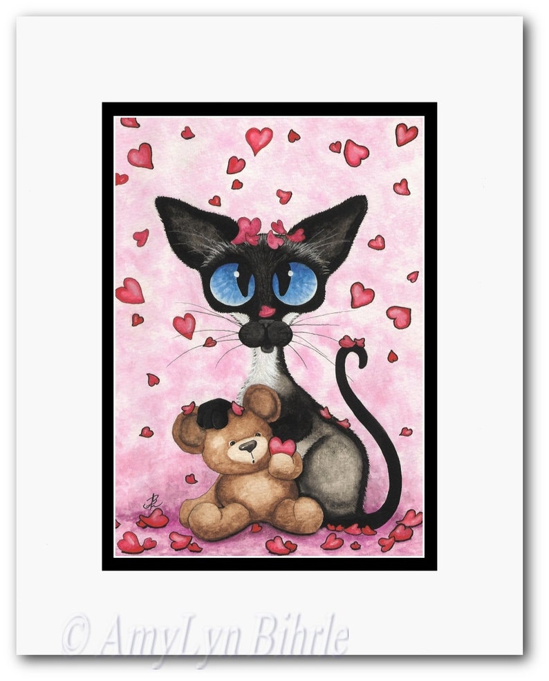 Siamese Cat Valentine Love Be Mine Bear ArT ArT Print by Bihrle ck333 image 2