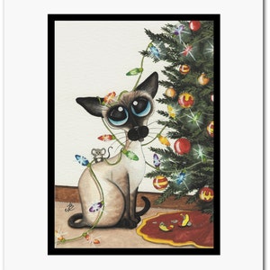 Siamese Cat Stringing the Christmas Lights Holiday Art Prints by Bihrle ck325 image 2