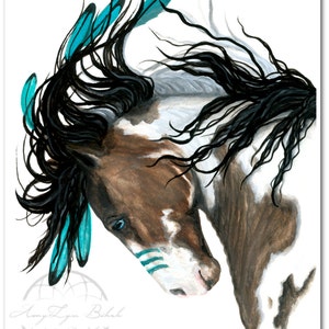 Majestic Pinto Turquoise War Paint Wild Spirit Horse ArT-  Giclee Print from hand painted originals by Bihrle mm154