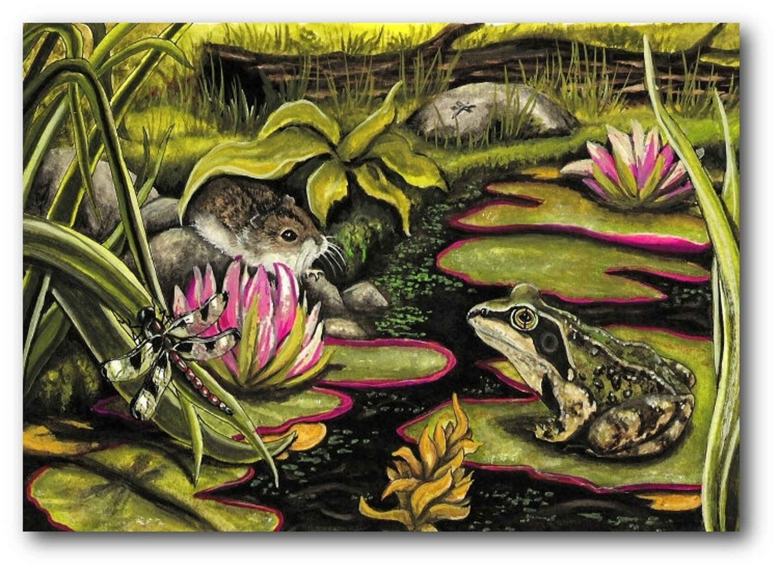 Home wildlife. Frog Pond Painting.