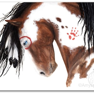 Majestic Horse Spirit Paint Pinto Feathers - Fine ArT Prints from hand painted originals by Bihrle mm129