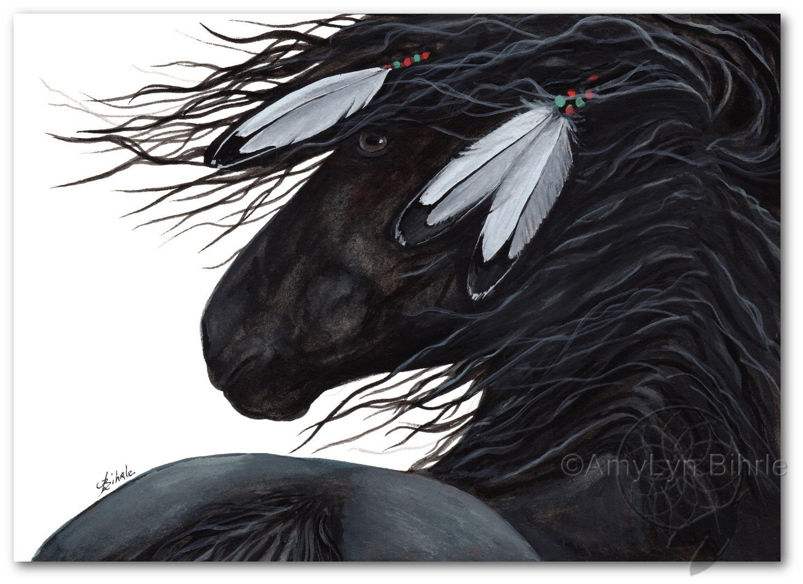 Majestic Horse White Feathers Black Stallion Friesian ArT Etsy