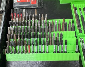 Slanted bit organizer for 2" bits in 1-1/2" tall drawer 120 bits