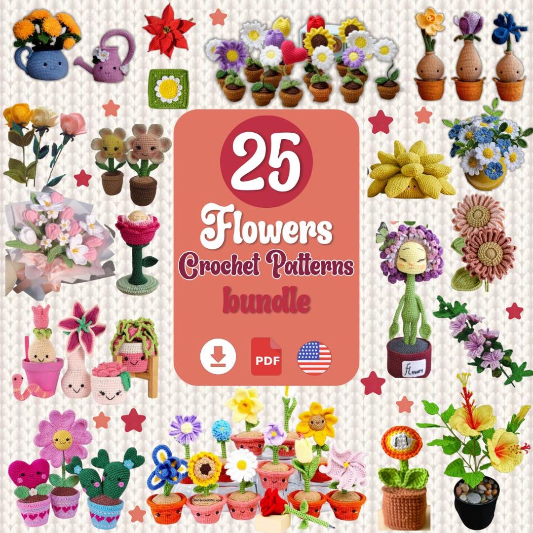 Flower Crochet PATTERN Bundle Bouquet Digital Anniversary Blanket ...