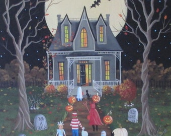 Halloween Folk Art Print~Enter if You Dare