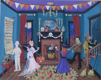 Halloween Folk Art Print~Dance Until Dawn