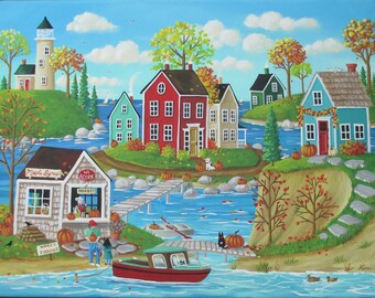 Autumn in Chestnut Cove-Original Seaside Folk Art Print