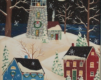 White Christmas Folk Art Print
