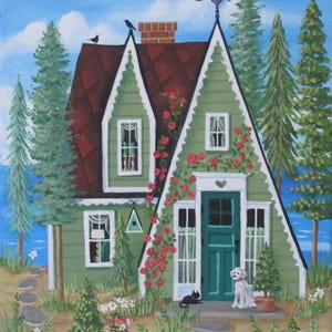 Spruce Cottage Folk Art Print Kim Leo