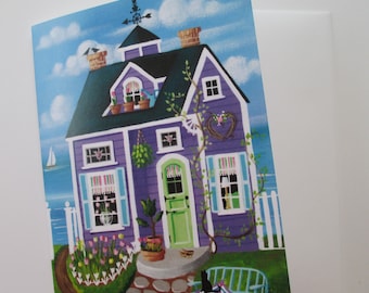 Tulip Time Cottage Blank Card with Envelope Artwork by Kim Leo