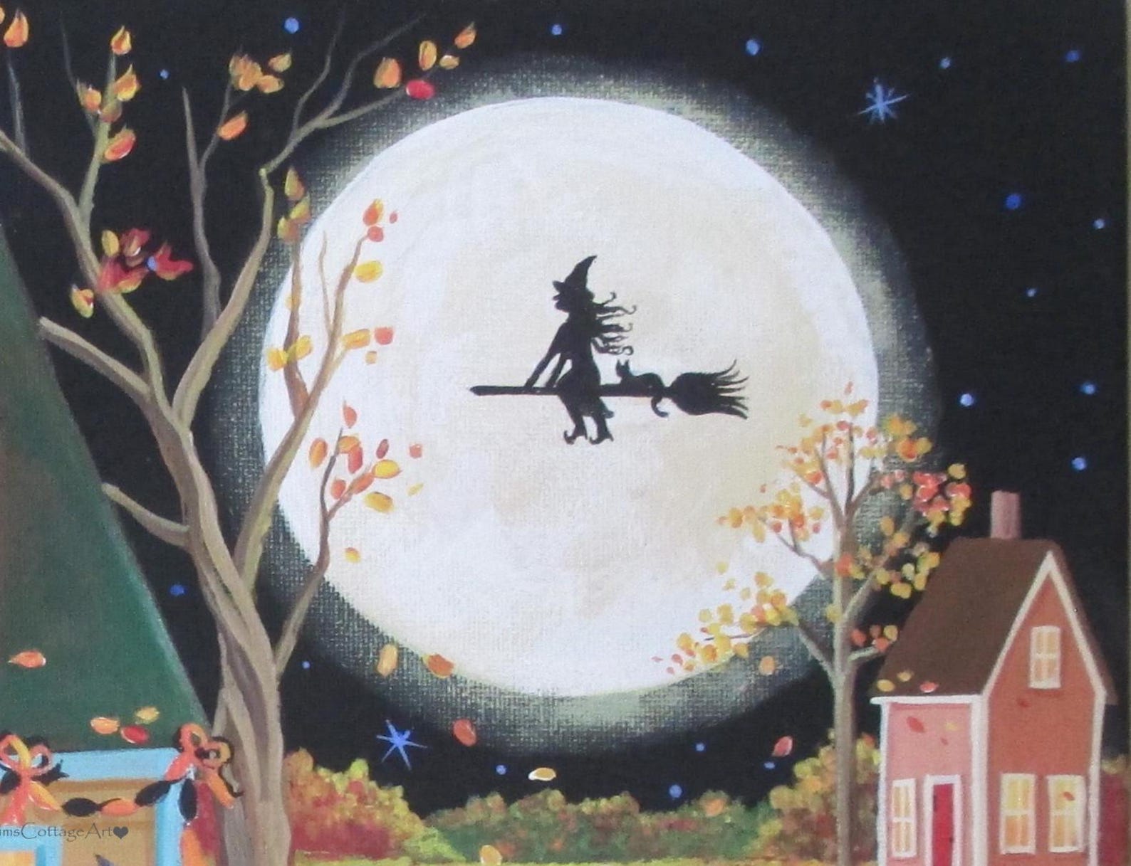 Halloween Moon Folk Art Print: Signed Archival Paper, Choose a Size - Etsy
