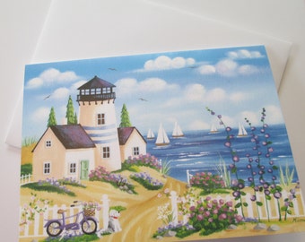 Ocean Blue Blank Card with Envelope Artwork by Kim Leo