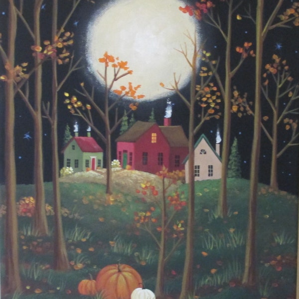 November Moon ORIGINAL Folk Art Painting FREE Shipping