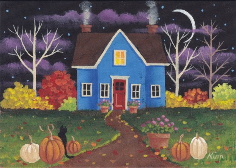 Night Fall Folk Art Print image 1