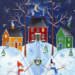 Snow Village Winter Folk Art Print