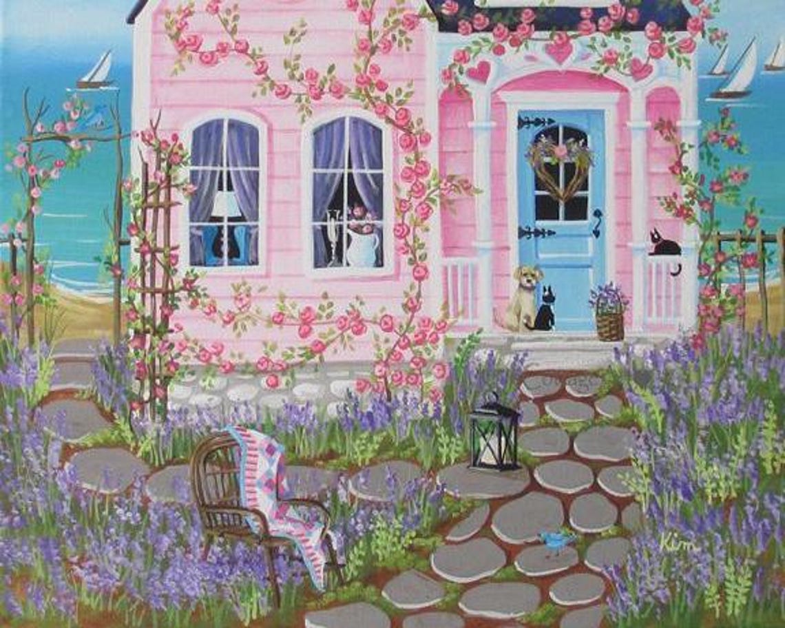 Folk Art Print~wild Roses and Lavender - Etsy