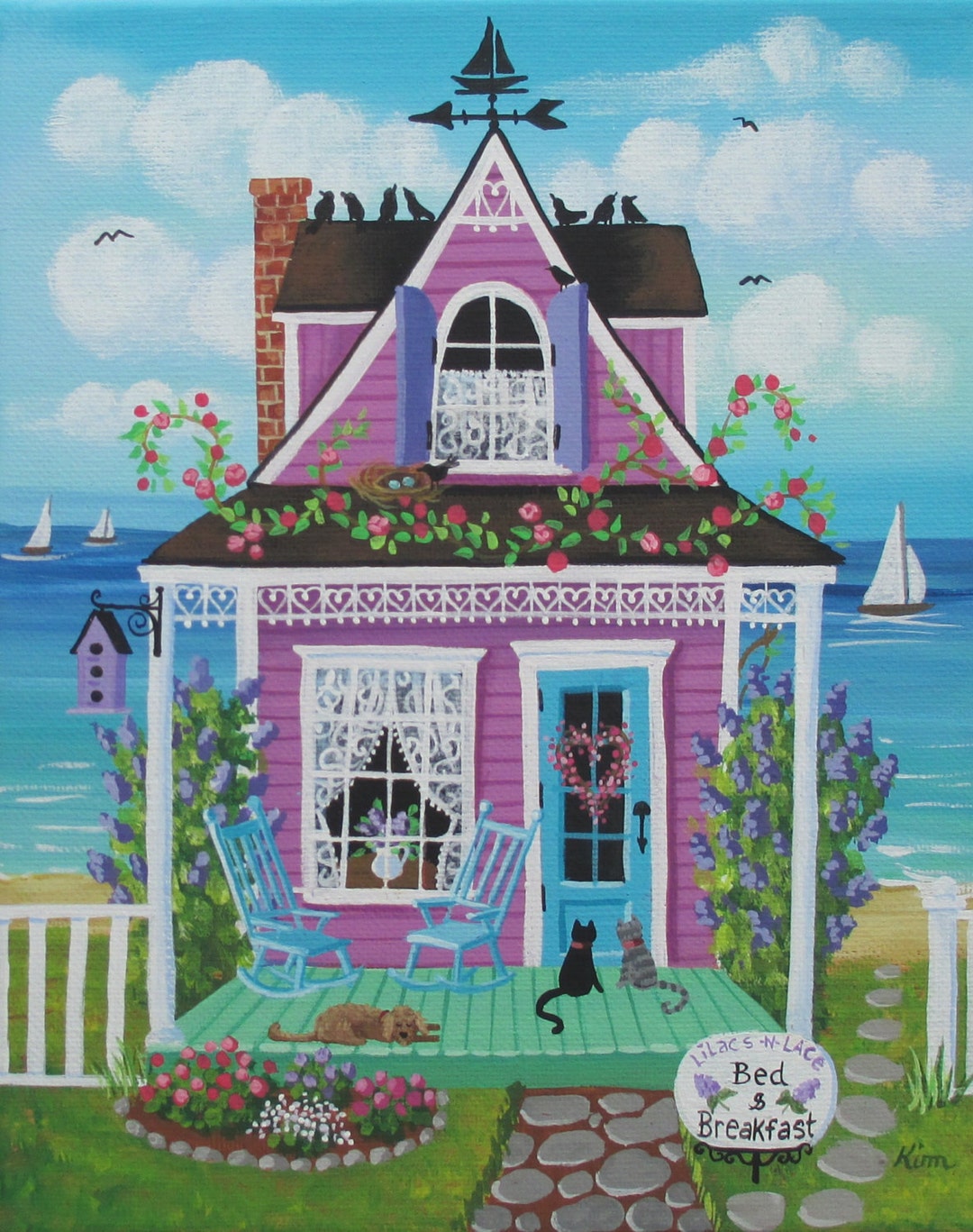 Lilacs and Lace Bed and Breakfast Folk Art Print Etsy