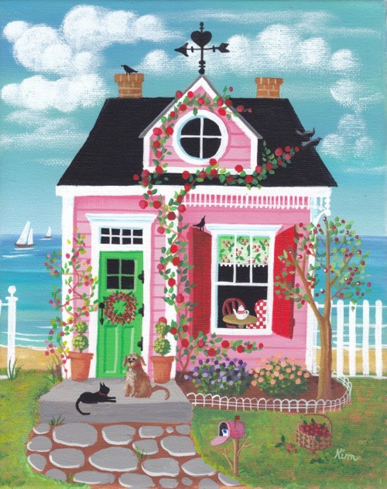 Cherry Lane Cottage Folk Art Print - Etsy
