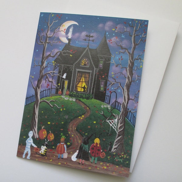 Who Goes First Halloween Blank Card with Envelope Artwork by Kim Leo