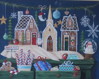 Christmas Village Original Art Print by Kim Leo