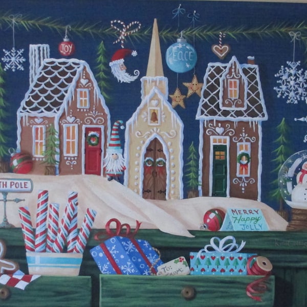 Christmas Village Original Art Print by Kim Leo