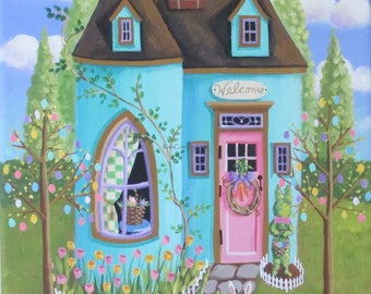 Folk Art Easter Print ~ Cottontail Trail Cottage