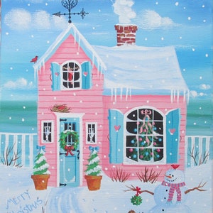 Holly Lane Cottage Folk Art Print