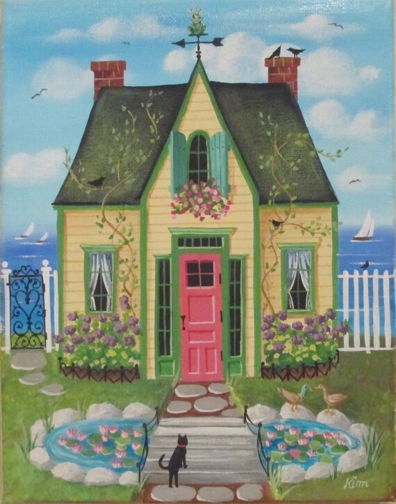 Lily Pad Cottage Folk Art Print Etsy