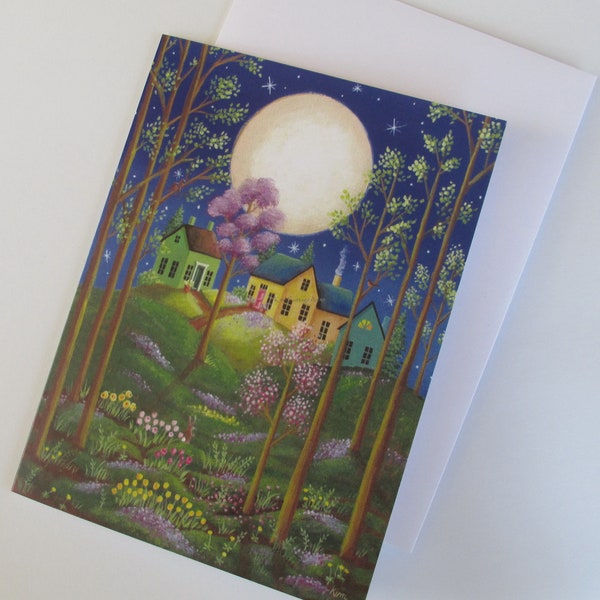 New Moon Spring Blank Card with Envelope Artwork by Kim Leo