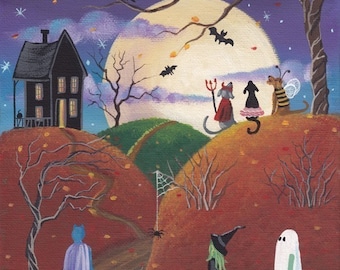 HAPPY HOWLoWEEN Folk Art Print