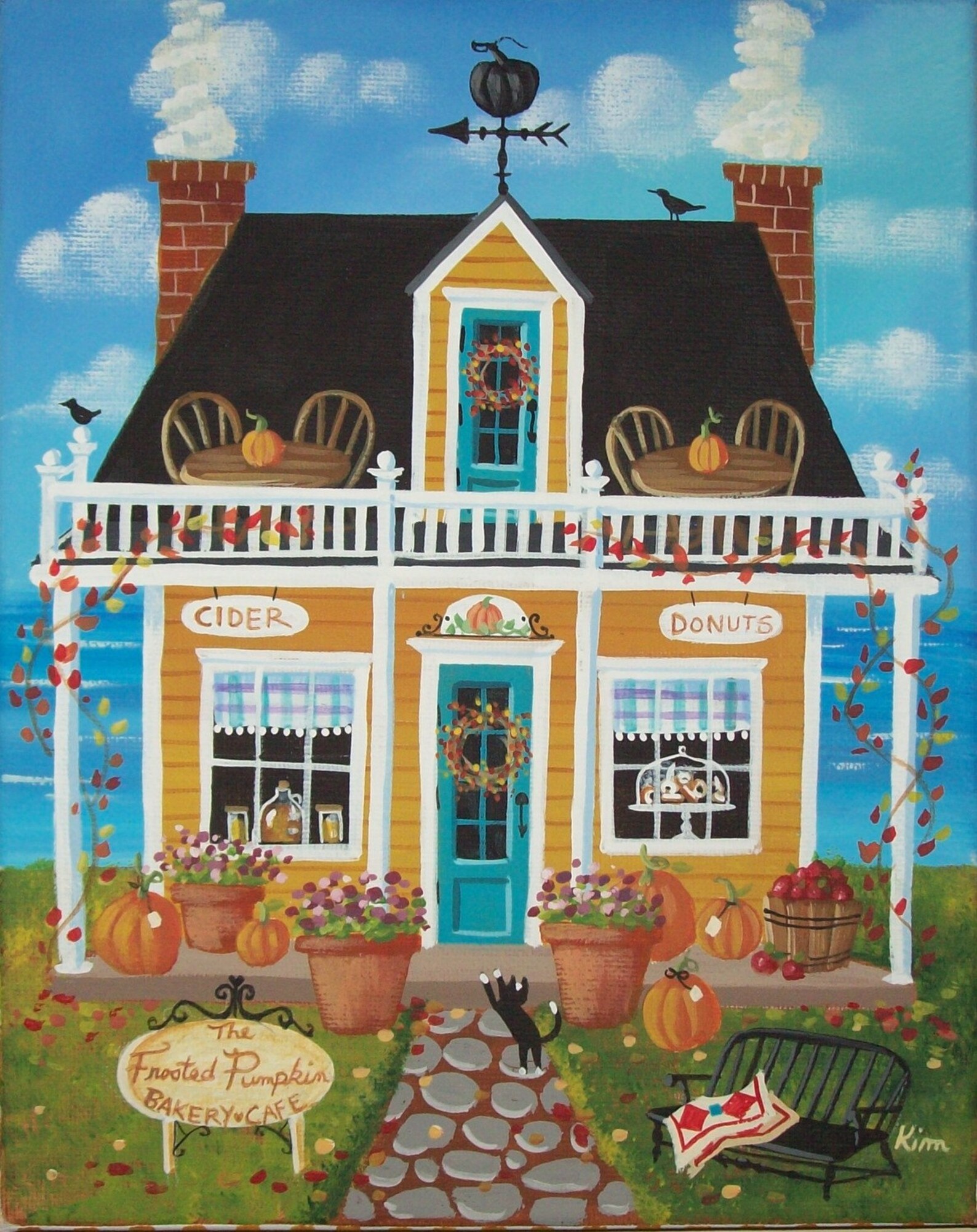 The Frosted Pumpkin Bakery and Cafe Folk Art Print Etsy