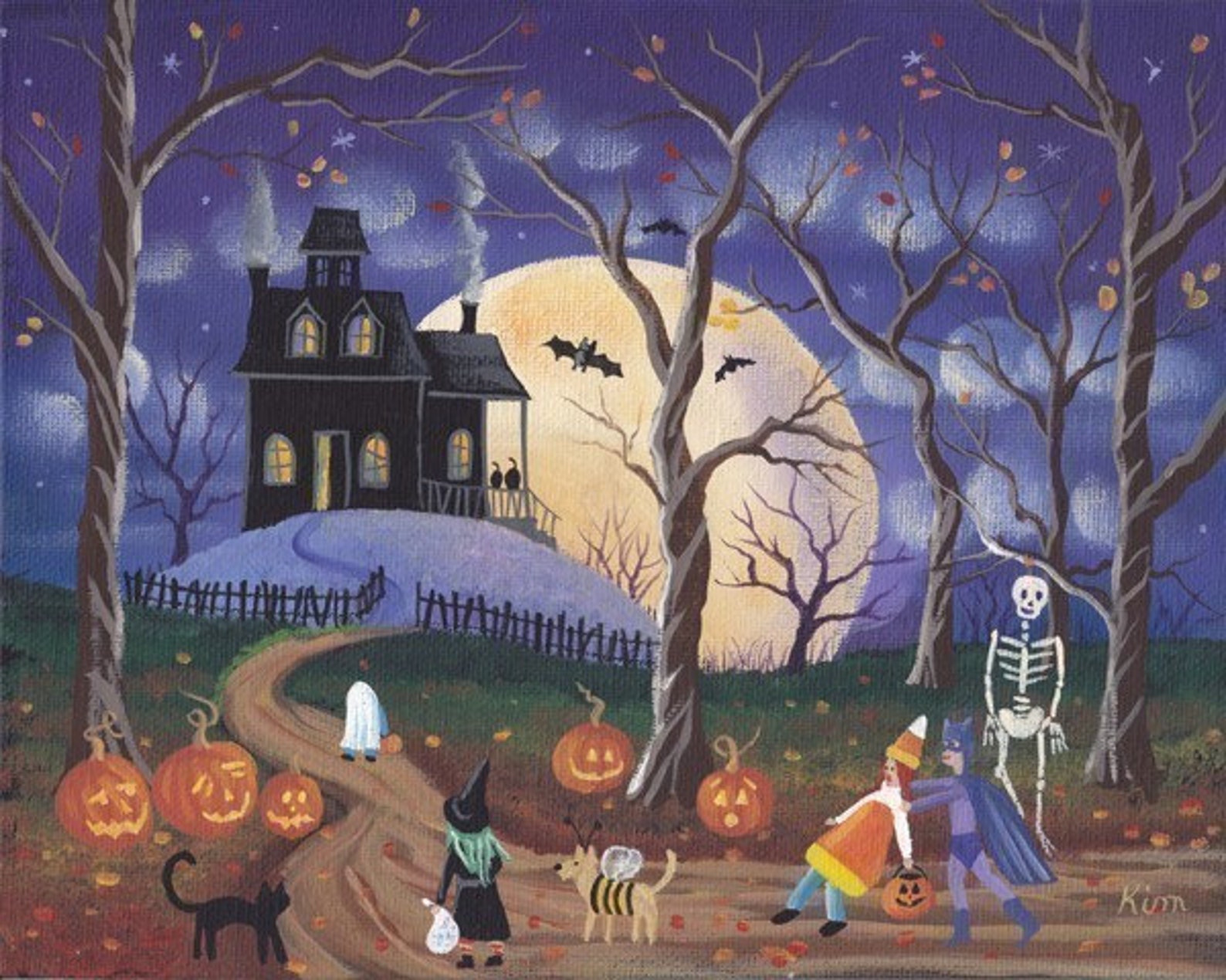 Dont Be Scared Halloween Folk Art Print - Etsy