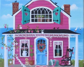 Paper Hearts Cottage Folk Art Print