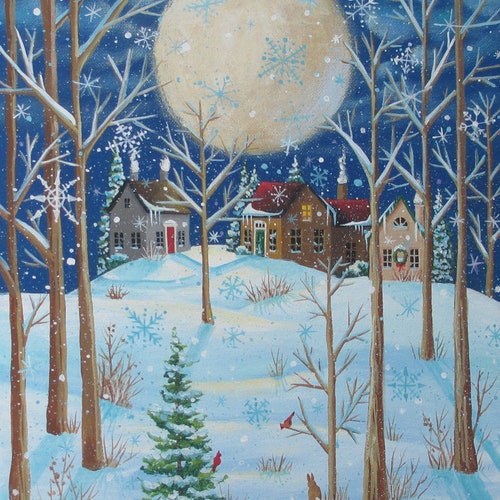 Winter Landscape December Moon Original Art Print by Kim - Etsy