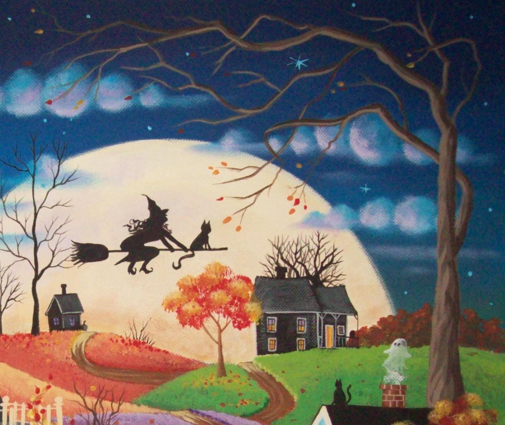 By the Light of the Moon Folk Art Print ~ Original Halloween Art ...