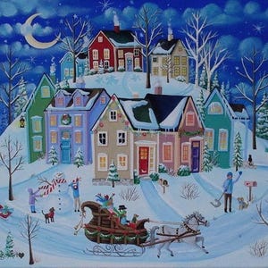 Ride Around Town Folk Art Print