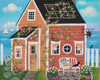 Sunset Cove Cottage Folk Art Print