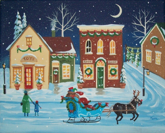 Christmas in the City Winter Folk Art Print - Etsy