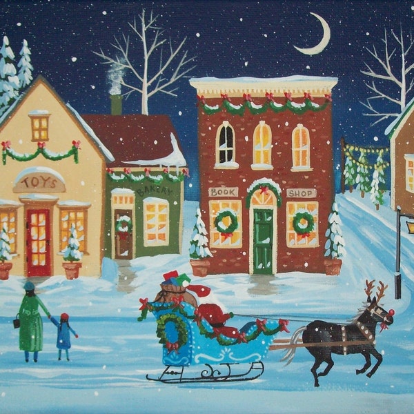 Christmas in the City Folk Art Print