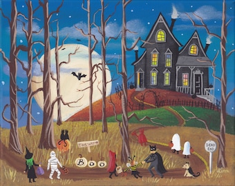 Halloween Folk Art Print ~ The House at the End of the Road ~