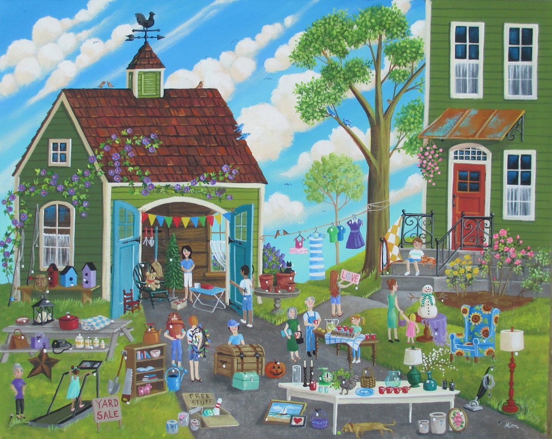 Folk Art Print Cottage Wall Art Yard Sale Etsy