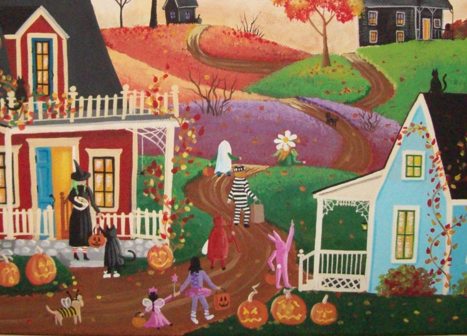 By the Light of the Moon Folk Art Print ~ Original Halloween Art ...