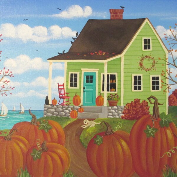 Pumpkin Time ORIGINAL Folk Art Painting FREE Shipping