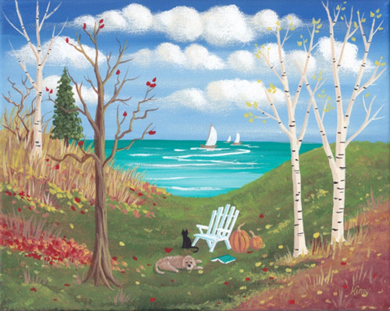 Favorite Chair Autumn Landscape Folk Art Print image 1