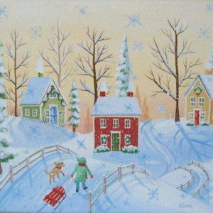 Christmas Morning Winter Folk Art Print