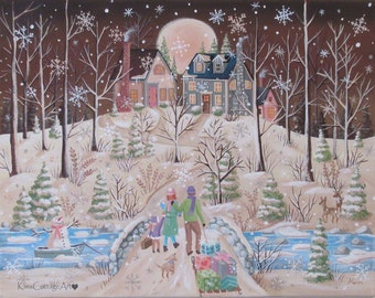 Over the River and Through the Woods ~ Winter Folk Art Print