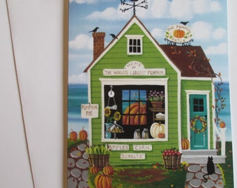 The Pumpkin Patch Market Blank Card with Envelope Artwork by KimsCottageArt