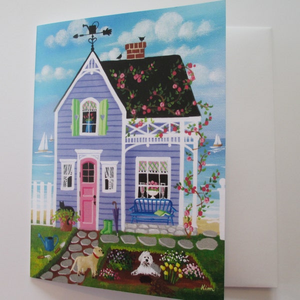 Spring Blooms Cottage Blank Card with Envelope Artwork by Kim Leo