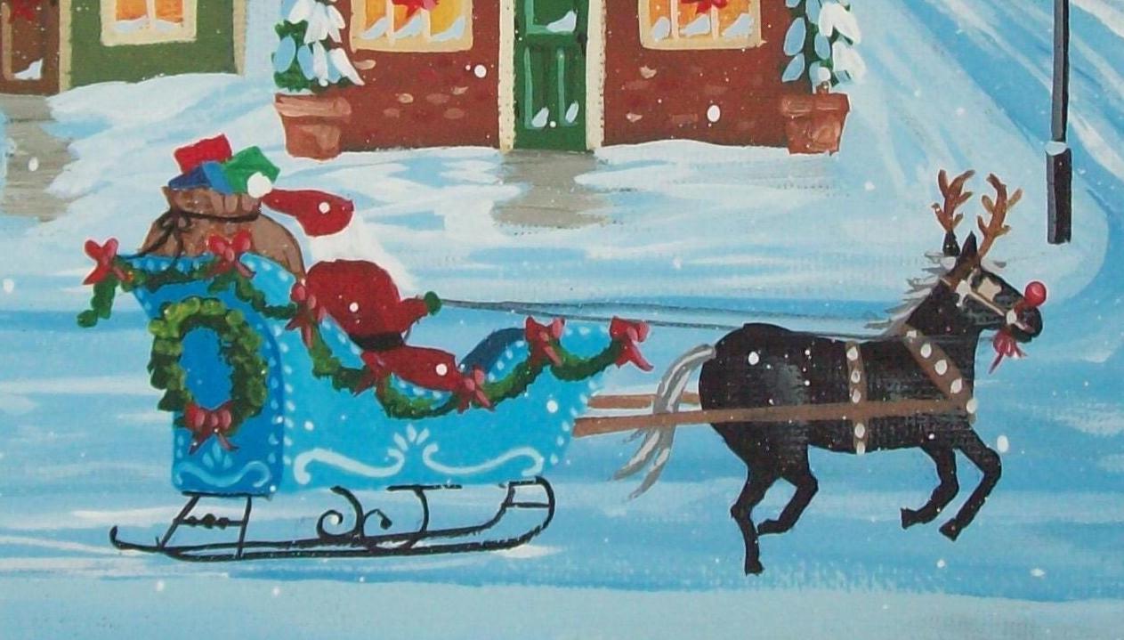 Christmas in the City Winter Folk Art Print - Etsy Norway