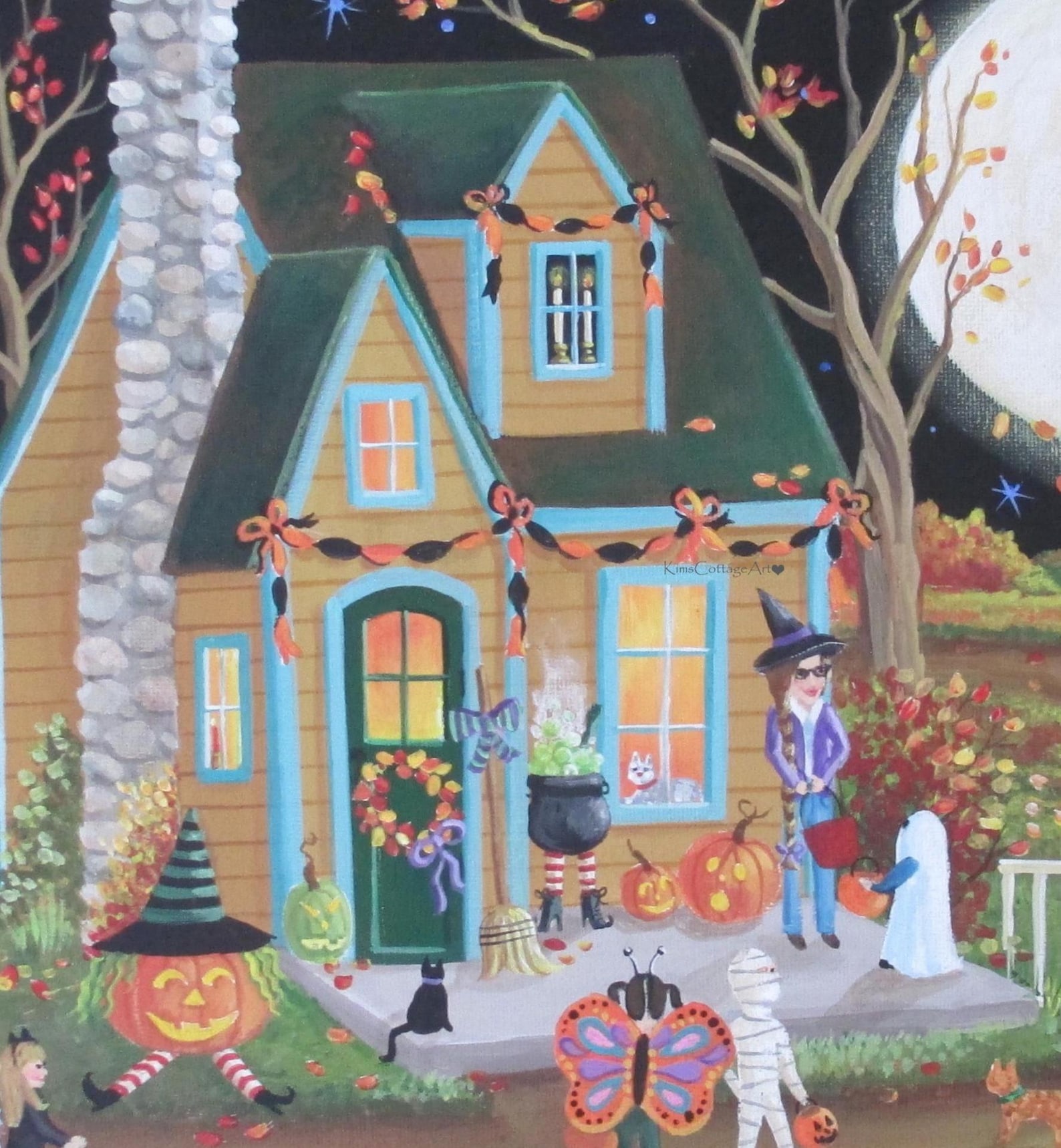 Halloween Moon Folk Art Print: Signed Archival Paper, Choose a Size - Etsy